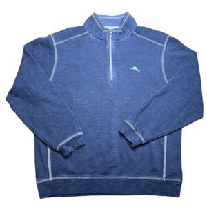Tommy Bahama Blue Half Zip Long Sleeve Cotton Sweater Size L